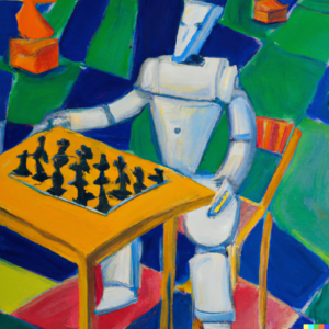 An oil painting by Matisse of a humanoid robot playing chess
